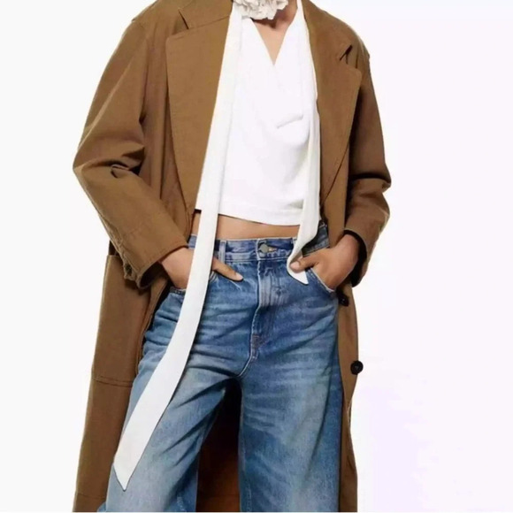 Zara new 100% cotton brown oversized  pocket brick coat - Picture 1 of 12
